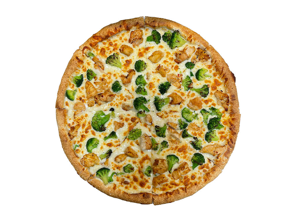 Order Chicken Broccoli Alfredo White Pizza food online from Land of Pizza Inc store, South Boston on bringmethat.com