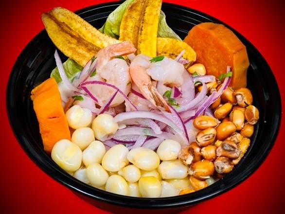 Order Ceviche De Camarones food online from Quechua's Peruvian Rotisserie Chicken and Cuisine store, Camp Hill on bringmethat.com