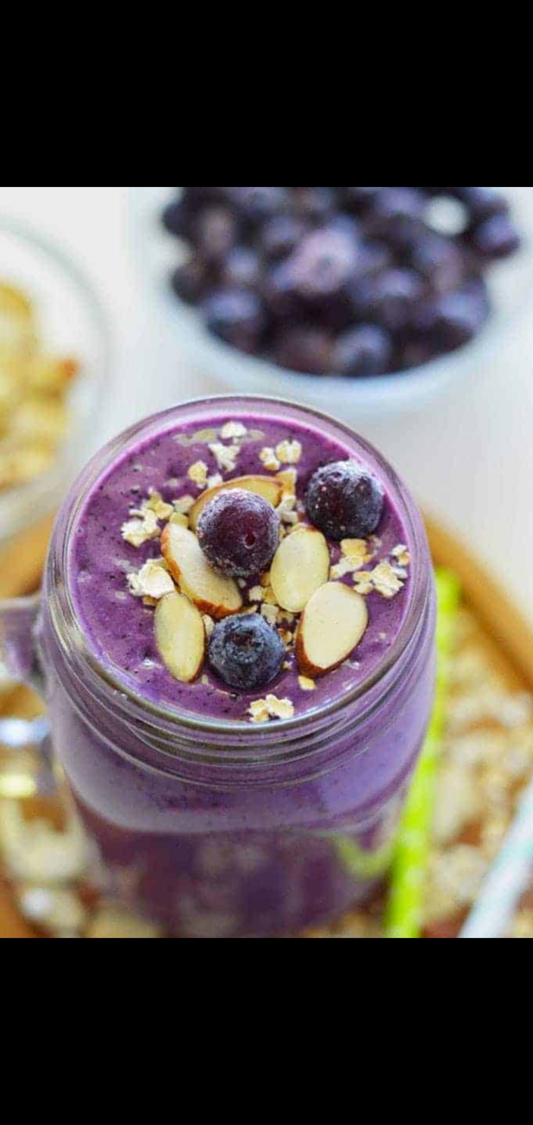 Order Almond blueberry Smoothie (blueberries, sliced almonds, oats,honey, vanilla protein, almond milk) food online from American Gourmet Foods Deli store, New York on bringmethat.com