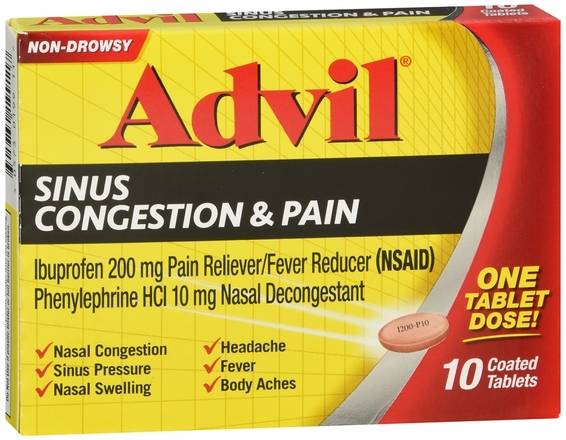 Order Advil Sinus Congestion & Pain Coated Tablets food online from Scripx Pharmacy store, Plano on bringmethat.com