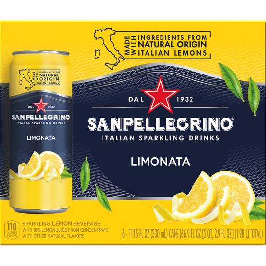 Order Sanpellegrino Lemon Italian Sparkling Drinks, 11.15 fl oz. Cans (6 Count) food online from Cvs store, VINELAND on bringmethat.com