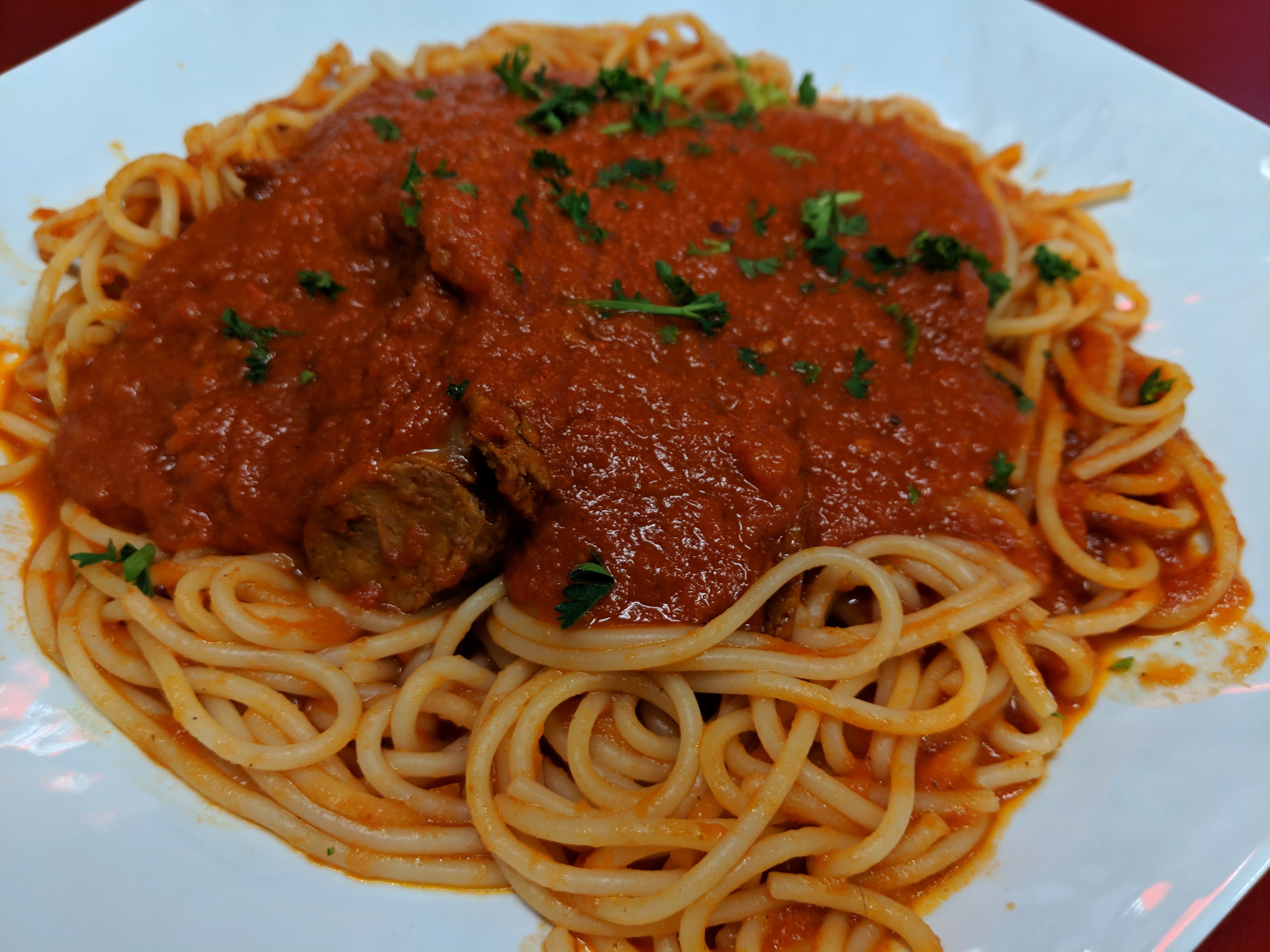 Order Spaghetti with Sausage food online from Deli News Pizza store, Long Beach on bringmethat.com