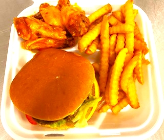 Order 1/3 lb angus Cheeseburger with 5pc wing/ff food online from Moons Wings & Seafood store, Macon on bringmethat.com