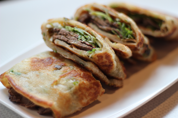 Order C4. Roast Beef with Scallion Pancake food online from Dumpling Palace store, Boston on bringmethat.com