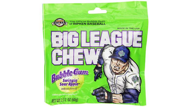 Order Big League Chew, Swingin' Sour Apple Bubble Gum food online from Shell Rock Spring store, Bel Air on bringmethat.com