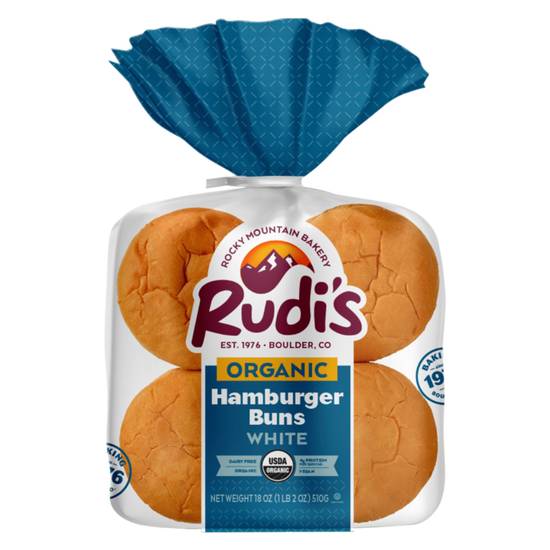 Order Rudi's Organic White Hamburger Buns 8ct 18oz, Frozen food online from Everyday Needs by Gopuff store, San Leandro on bringmethat.com
