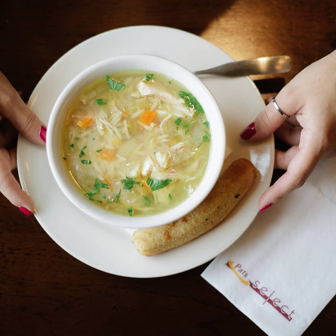 Order Chicken Orzo Soup - 8 oz. food online from Pats Select Pizza | Grill store, Gloucester on bringmethat.com