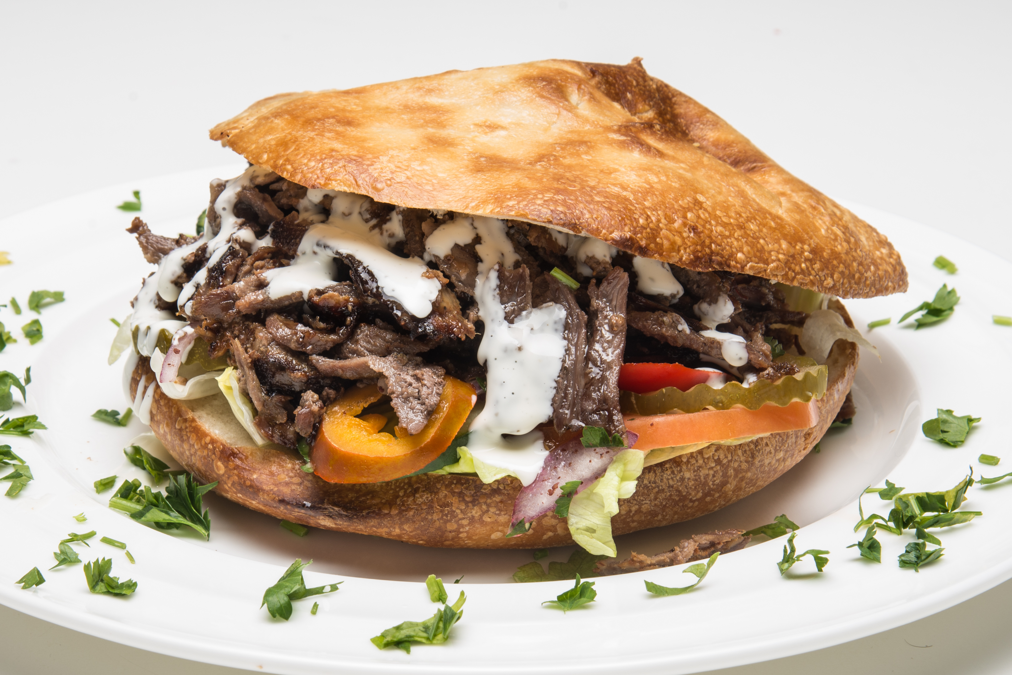 Order Beef Döner Sandwich food online from Ikram Grill store, Fountain Valley on bringmethat.com