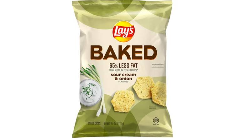 Order Lays Oven Baked Sour Cream & Onion Flavored Potato Crisps food online from Trumbull Mobil store, Trumbull on bringmethat.com