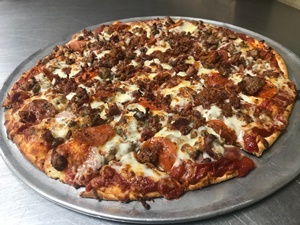 Order Thin Crust All Meat Pizza food online from Firehouse Pizza store, East Peoria on bringmethat.com