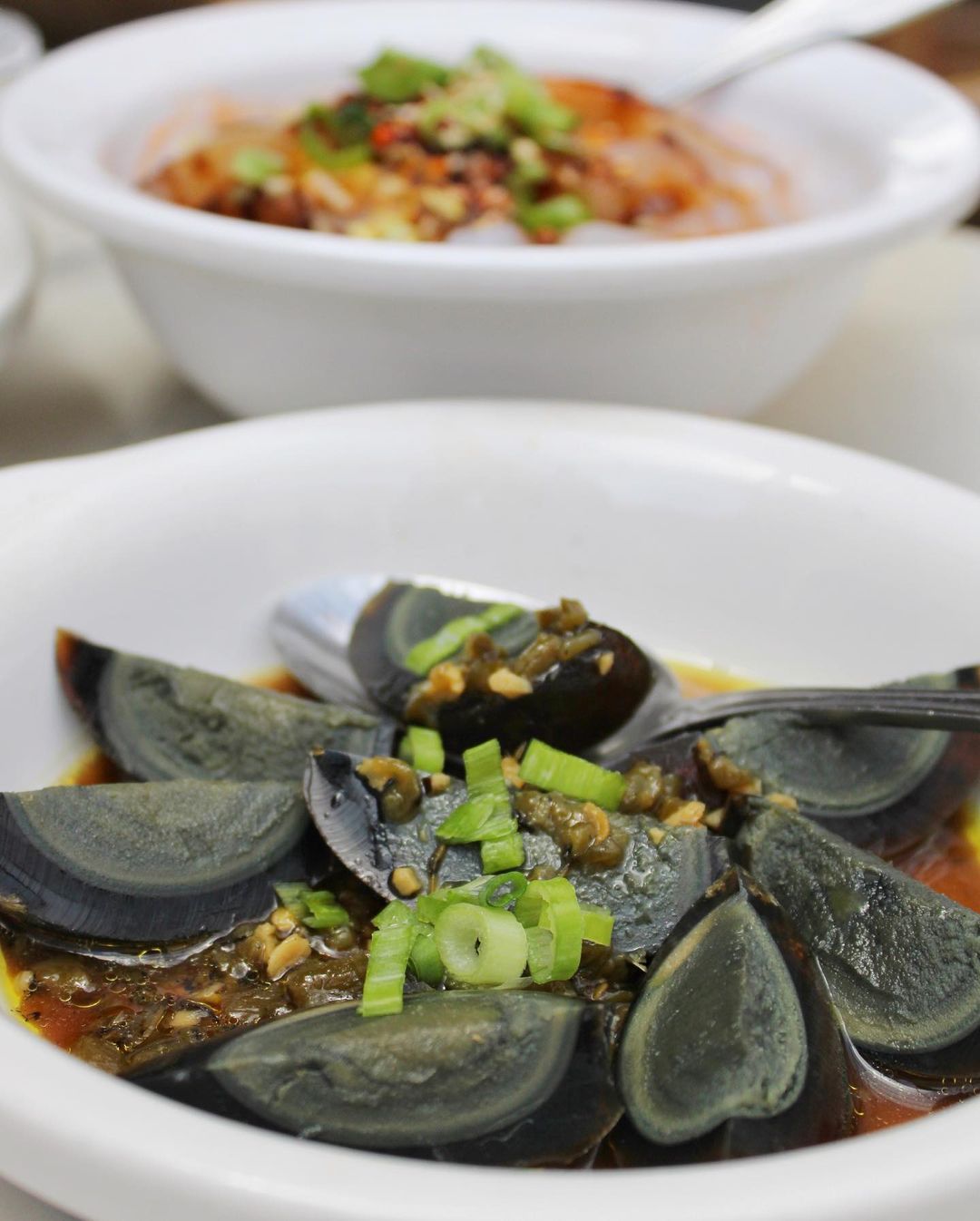 Order Century Egg w/ Grilled Tiger Skin Jalapeno 尖椒皮蛋 food online from Chili House store, San Francisco on bringmethat.com