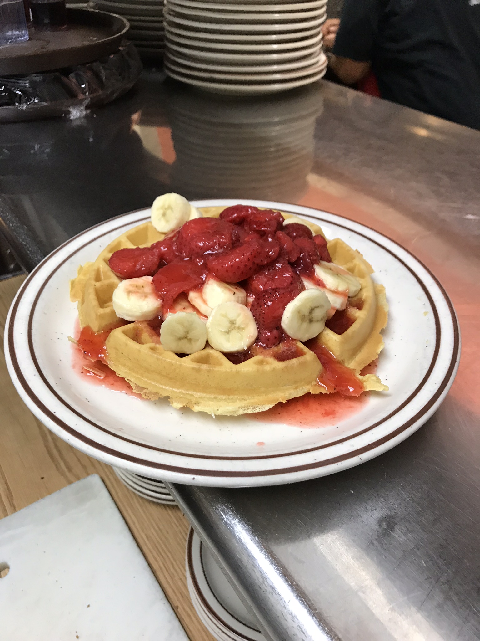 Order Strawberry-Banana Waffle food online from Waffles Breakfast & Lunch store, Salinas on bringmethat.com