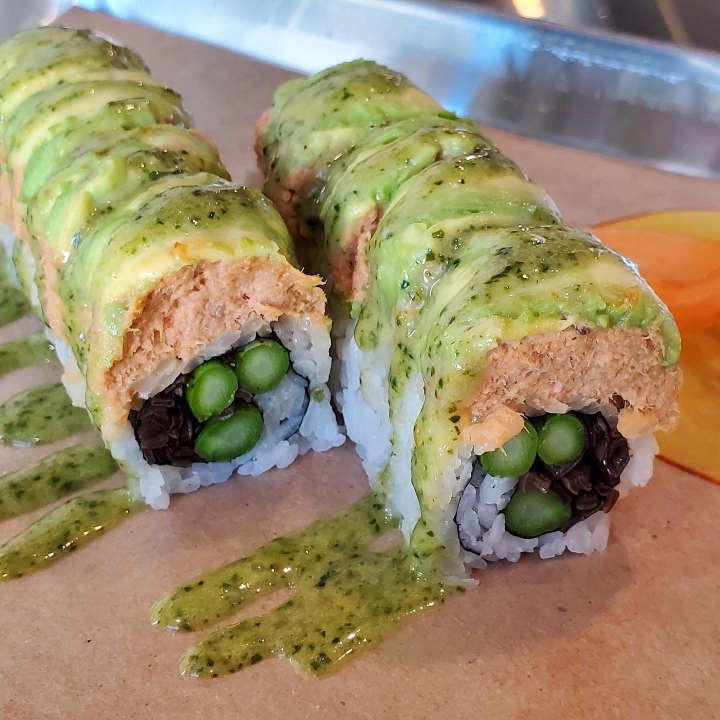 Order Cooked spicy tuna asparagus roll food online from Ebisu Ramen And Sushi store, Denver on bringmethat.com