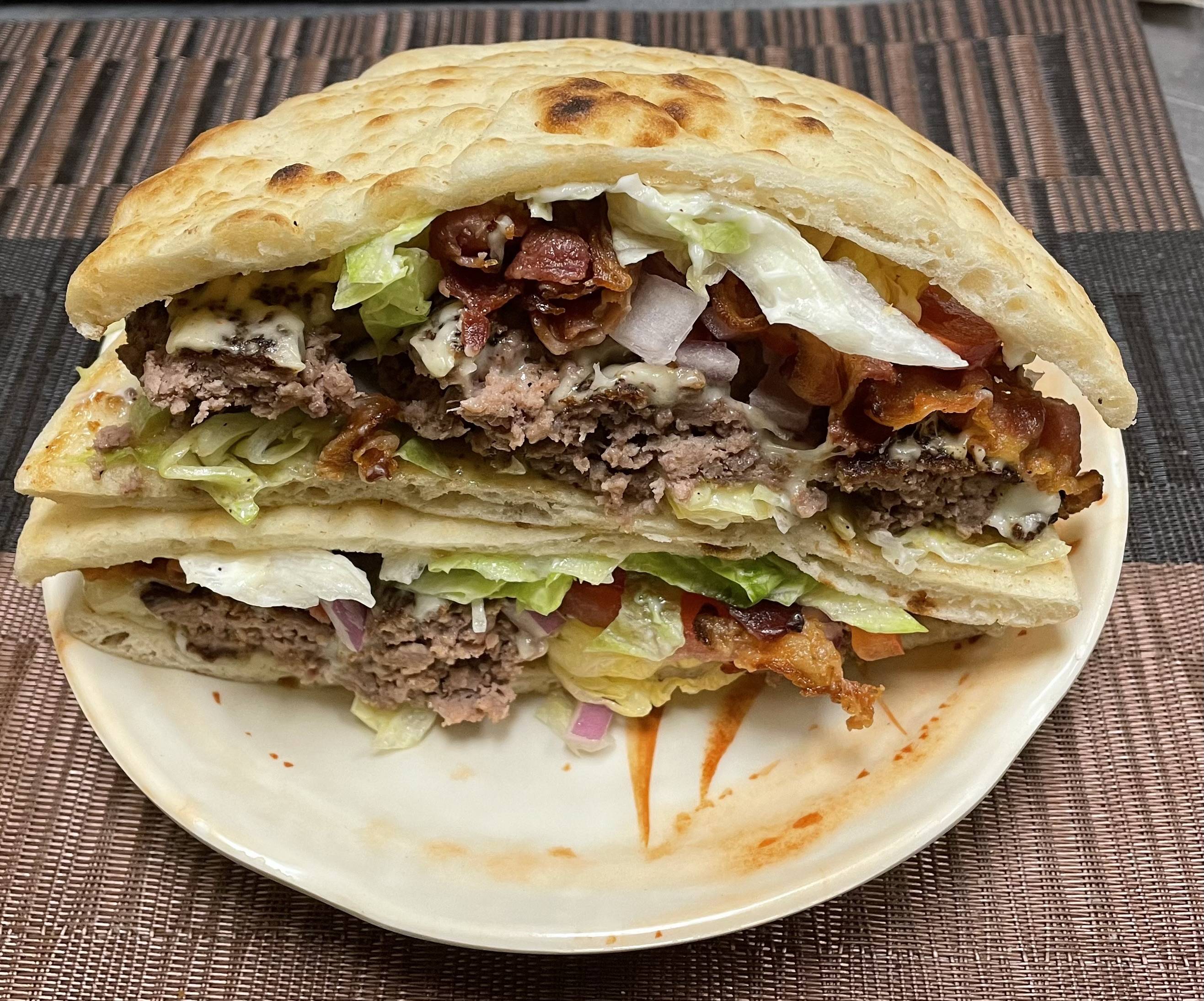 Order Giant Flatbread Burger food online from The Burger Barn store, Quincy on bringmethat.com