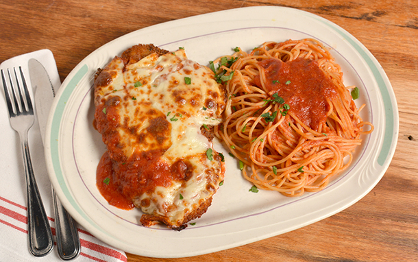 Order Chicken Parmigiana food online from Cinelli's Pizza store, Franklin Square on bringmethat.com