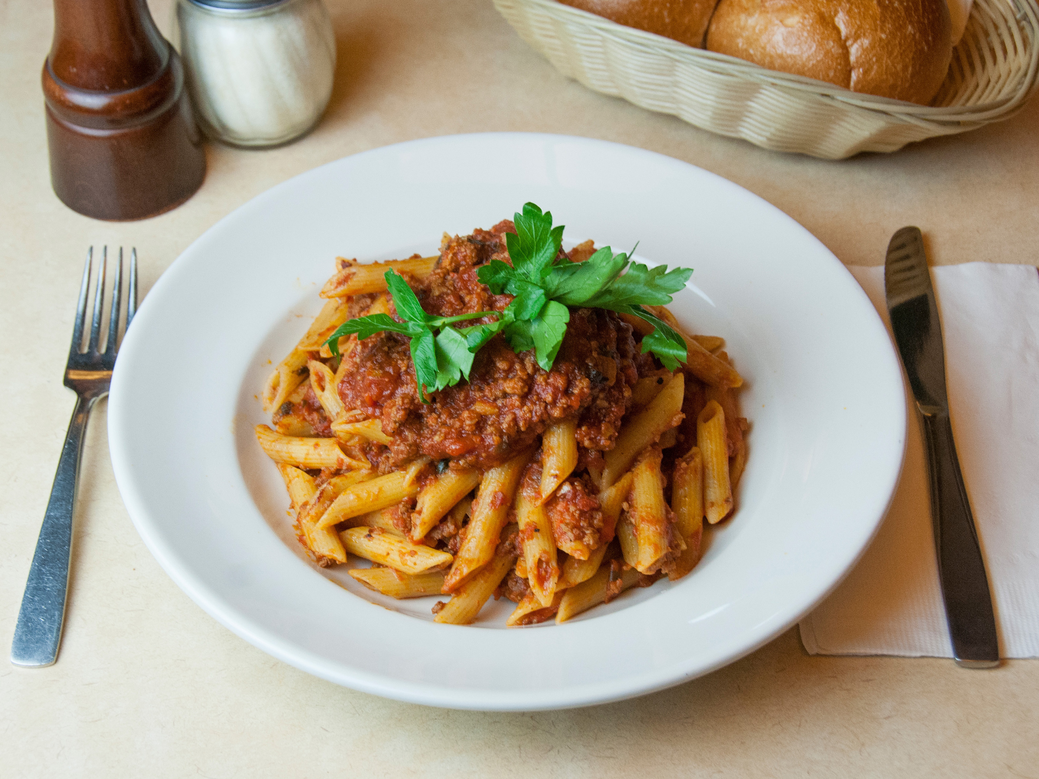 Order Penne alla Bolognese food online from Angelo Pizza store, Gorham on bringmethat.com