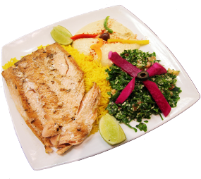 Order Grilled Salmon Plate Mediterranean food online from Carnival Grill store, Chula Vista on bringmethat.com