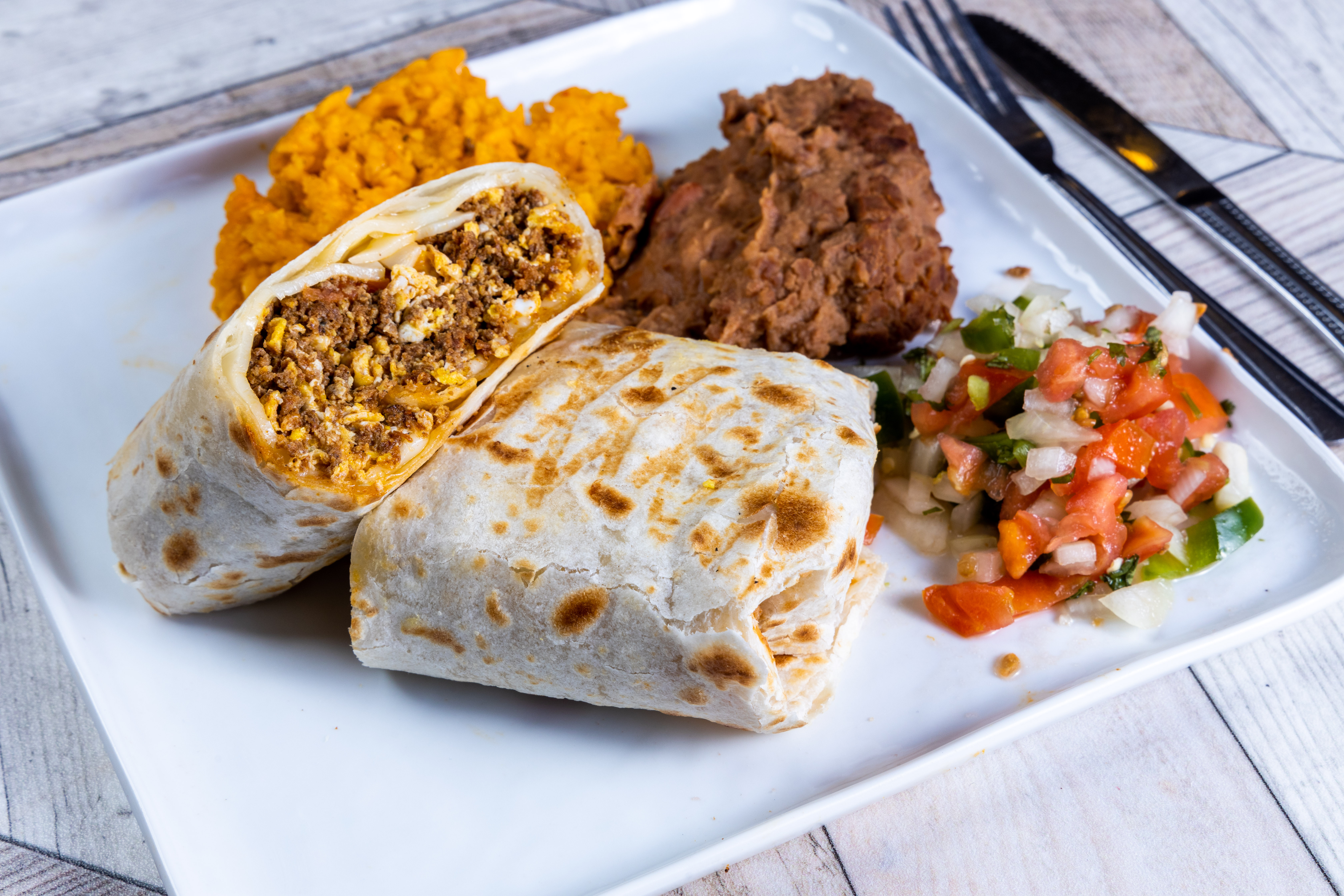 Order Breakfast Burrito food online from Top View Restaurant store, Chicago on bringmethat.com