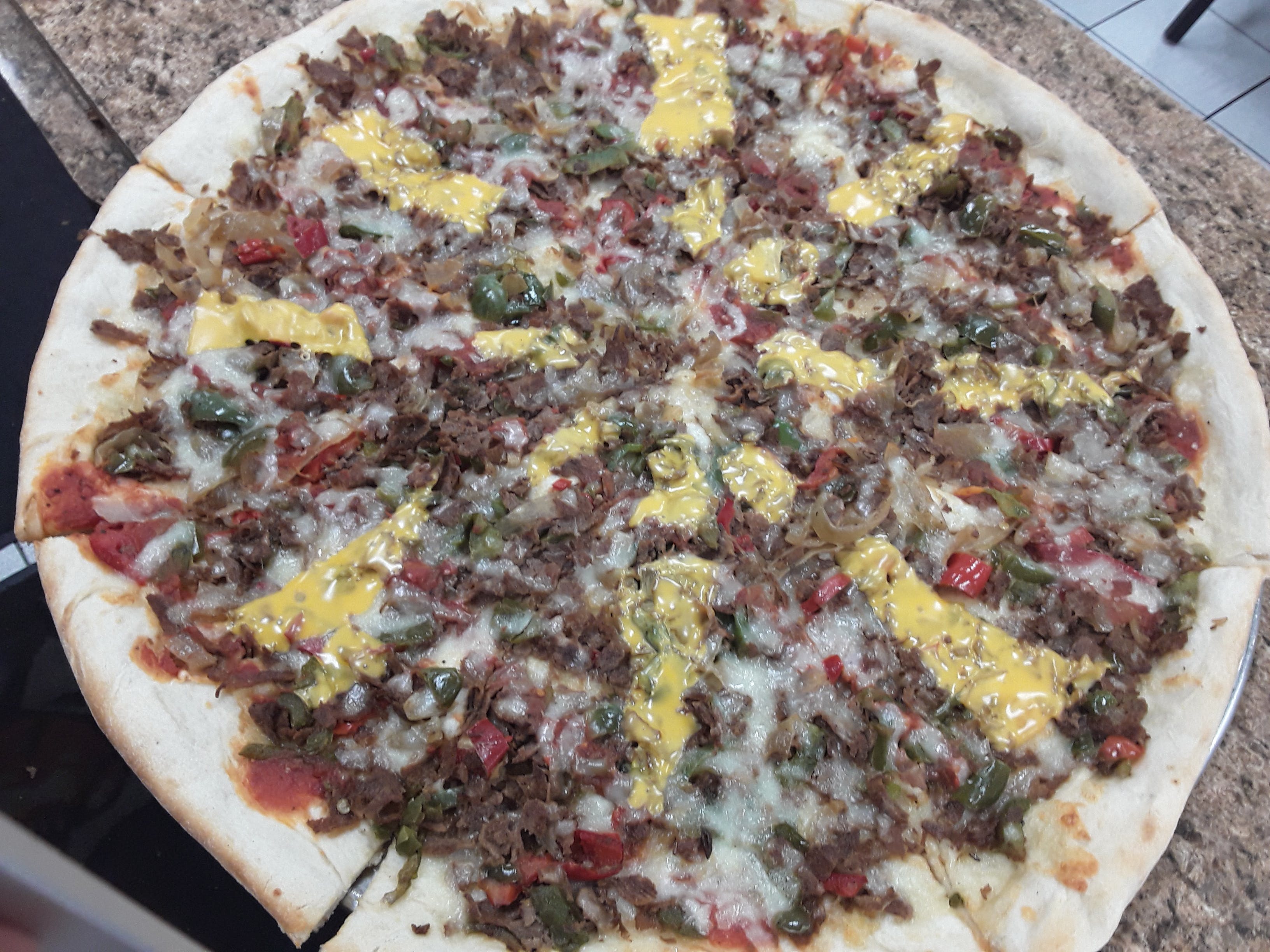 Order Cheese Steak Pizza - Large 16'' food online from Brooklyn's Pizza store, Irvington on bringmethat.com