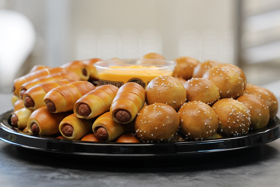 Order Mini Dogs & Cheesesteak Minis Tray food online from Philly Pretzel Factory store, Temple on bringmethat.com