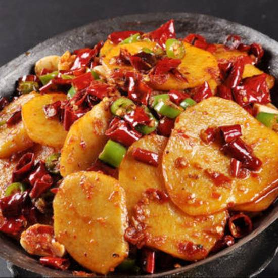 Order Griddle Cooked Potatoes with Chef's Special Chili Paste干锅土豆 food online from Chuanyu Fusion store, Oklahoma City on bringmethat.com