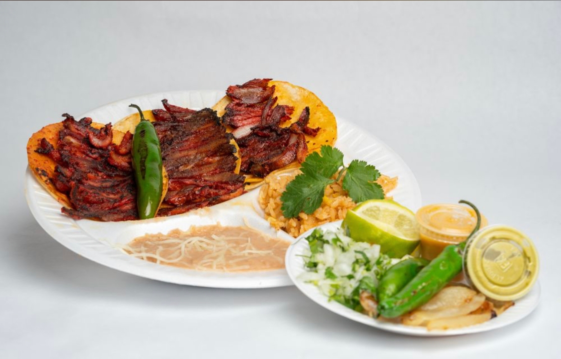 Order 3 Taco Plate food online from Trompo Taqueria & Burgers store, Garland on bringmethat.com