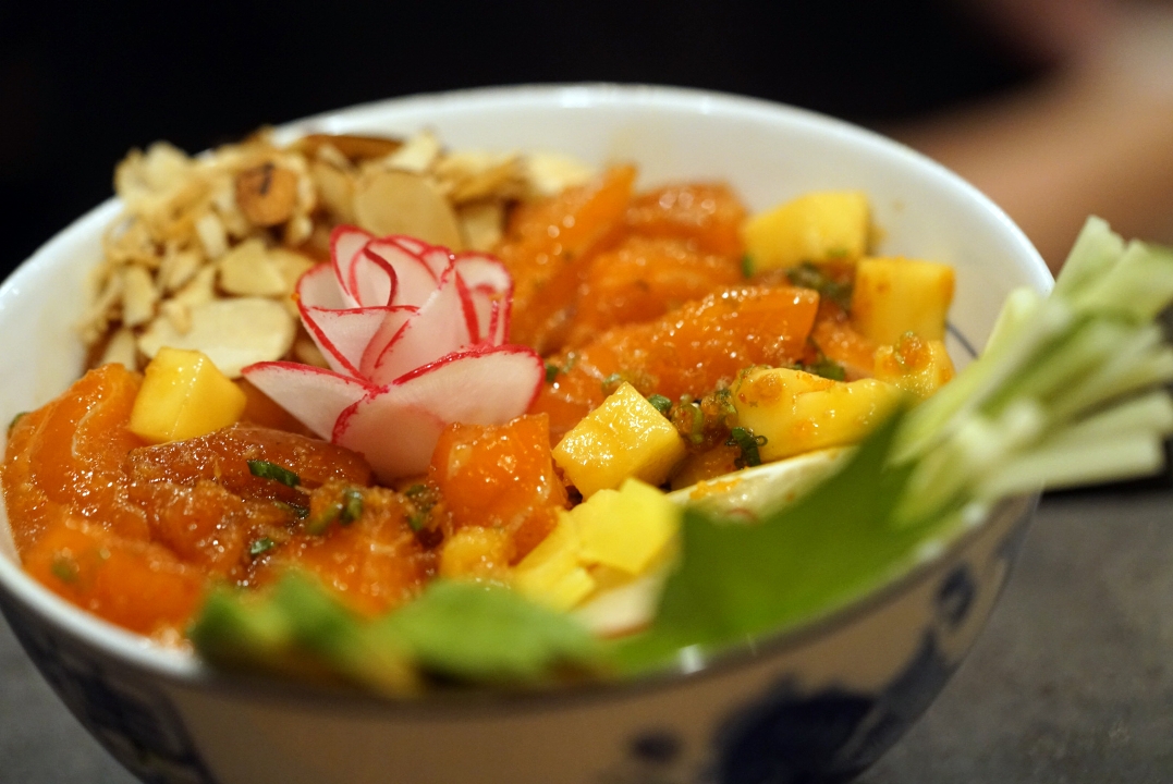 Order Salmon Mango Poke Bowl food online from Indie Cafe store, Chicago on bringmethat.com