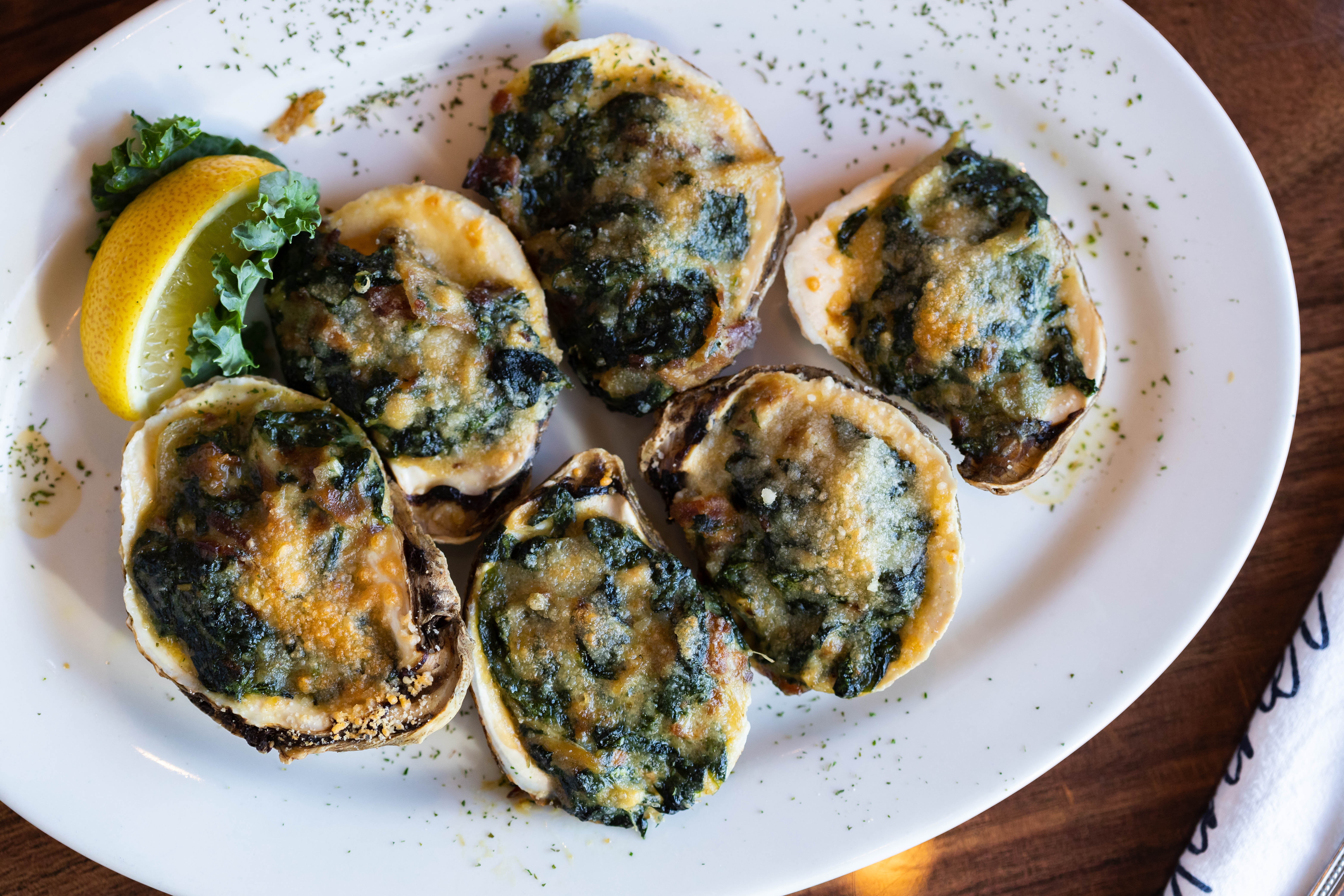 Order Oysters Rockefeller (6) food online from Christie's Seafood & Steaks store, Houston on bringmethat.com
