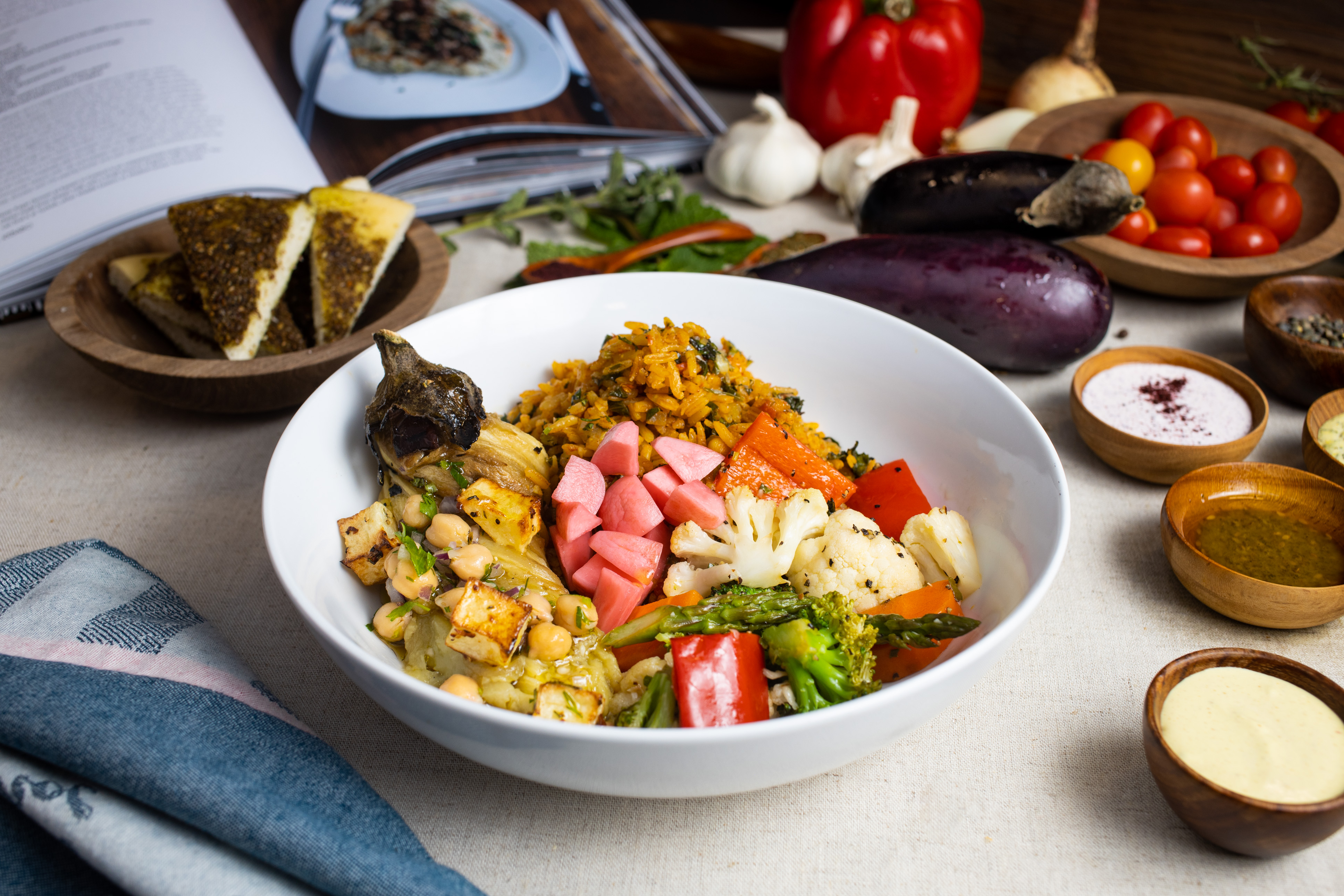 Order Fire Roasted Eggplant Rice Bowl (gluten-free) food online from Za'atar store, San Francisco on bringmethat.com