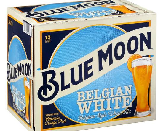 Order Blue Moon, 12pk-12oz bottle beer (5.4% ABV) food online from Ogden Wine & Spirit store, Naperville on bringmethat.com