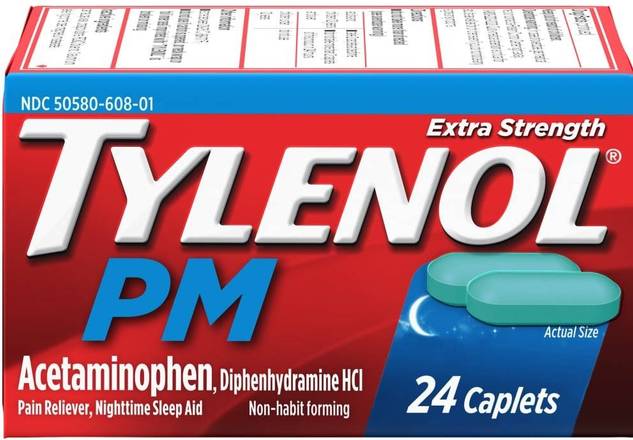 Order Tylenol, Pm, Extra Strength Caplets 24.00 CT  food online from Pit Stop Liquor Mart store, El Monte on bringmethat.com