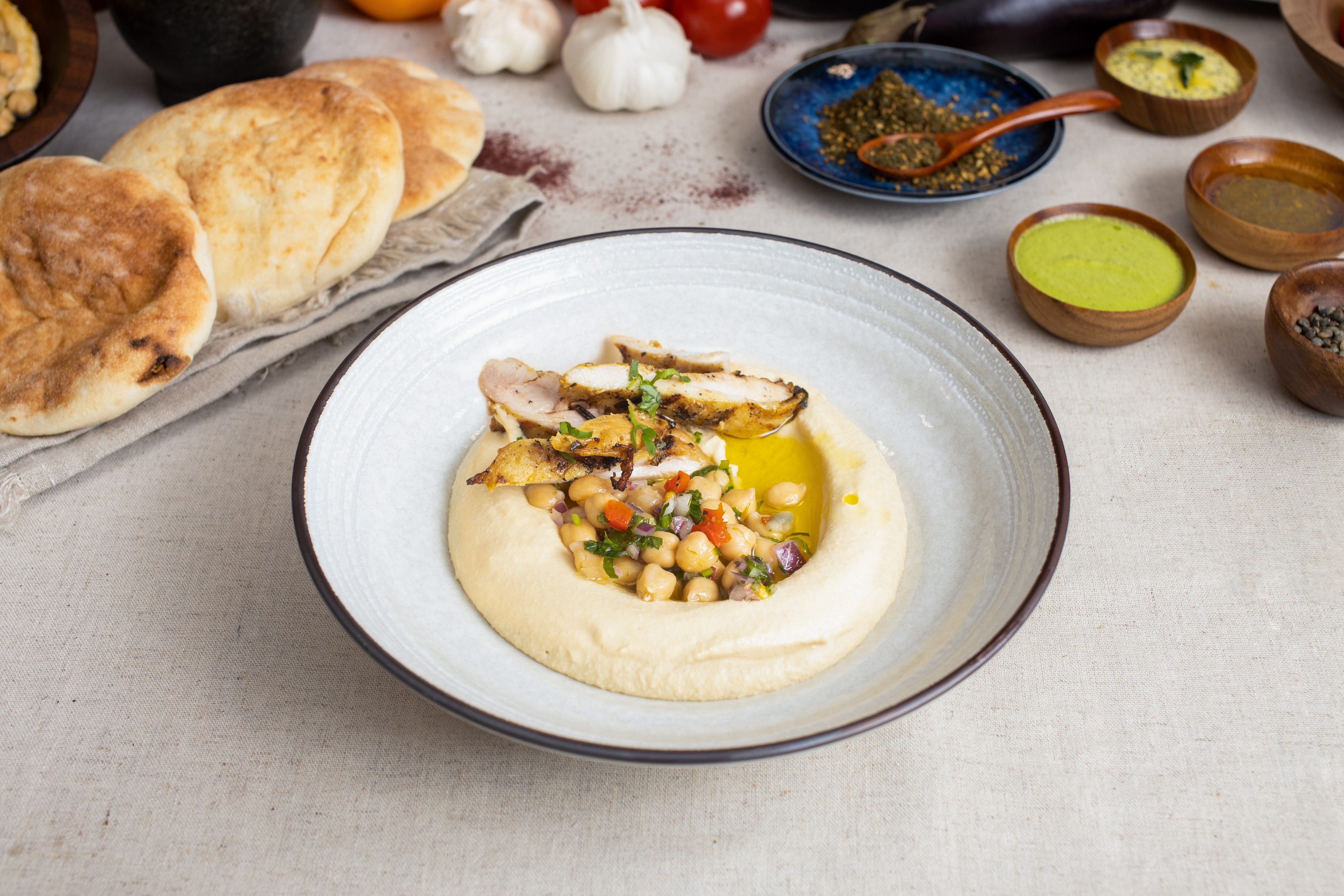 Order Hummus with Grilled Marinated Chicken (gluten-free) food online from Za'atar store, San Francisco on bringmethat.com