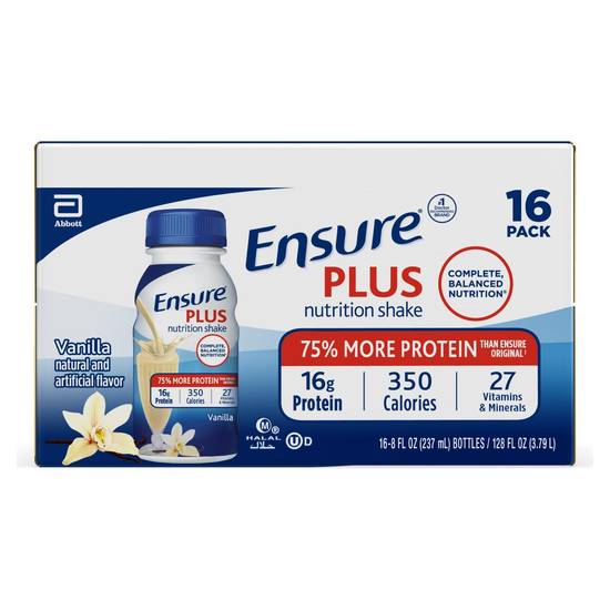 Order Ensure Plus Nutrition Ready-to-Drink Shake Vanilla (8 oz x 16 ct) food online from Rite Aid store, Caledonia on bringmethat.com