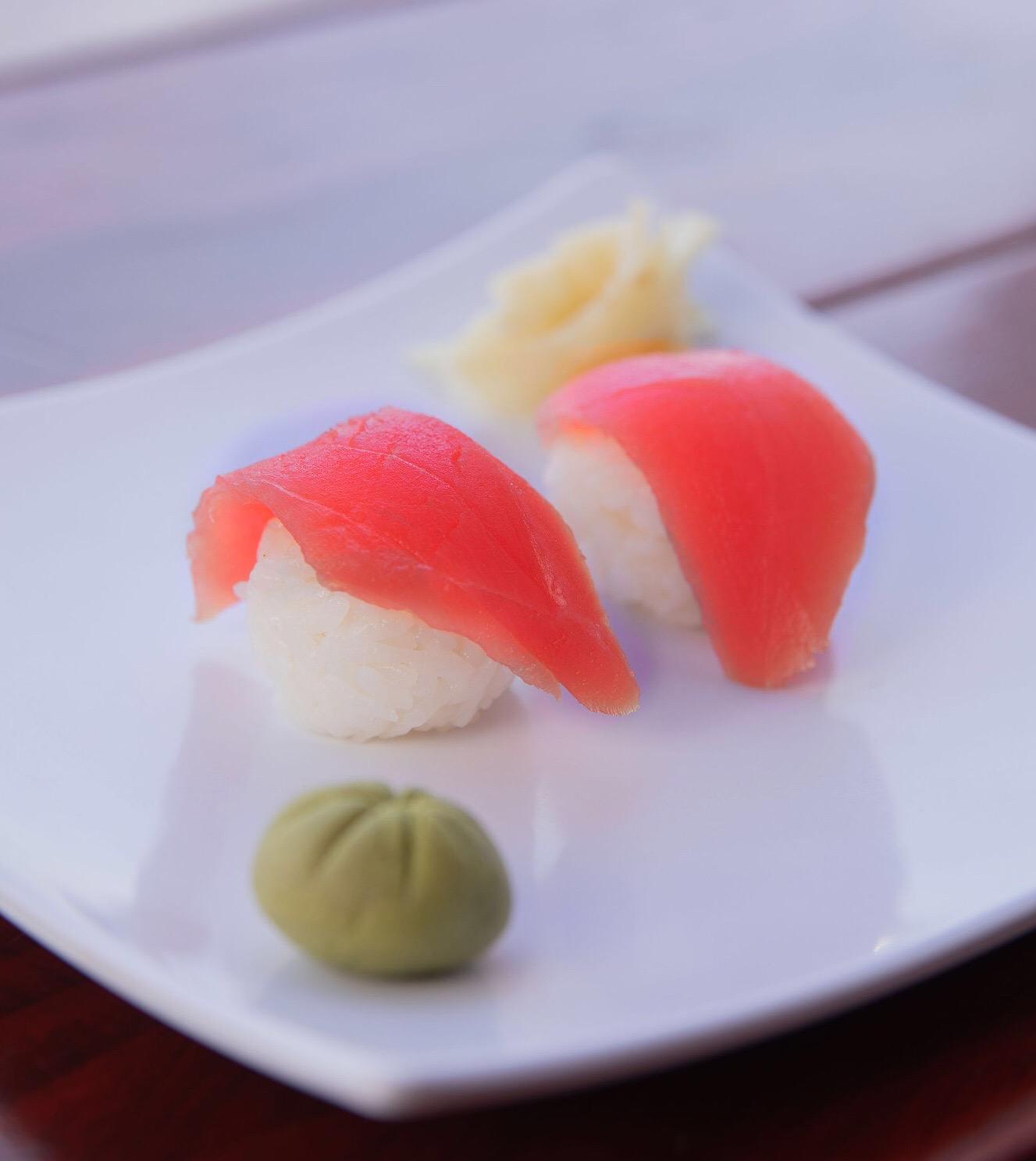 Order 2pc. Tuna Nigiri food online from Meshuga 4 Sushi - W. Pico Blvd. store, Los Angeles on bringmethat.com