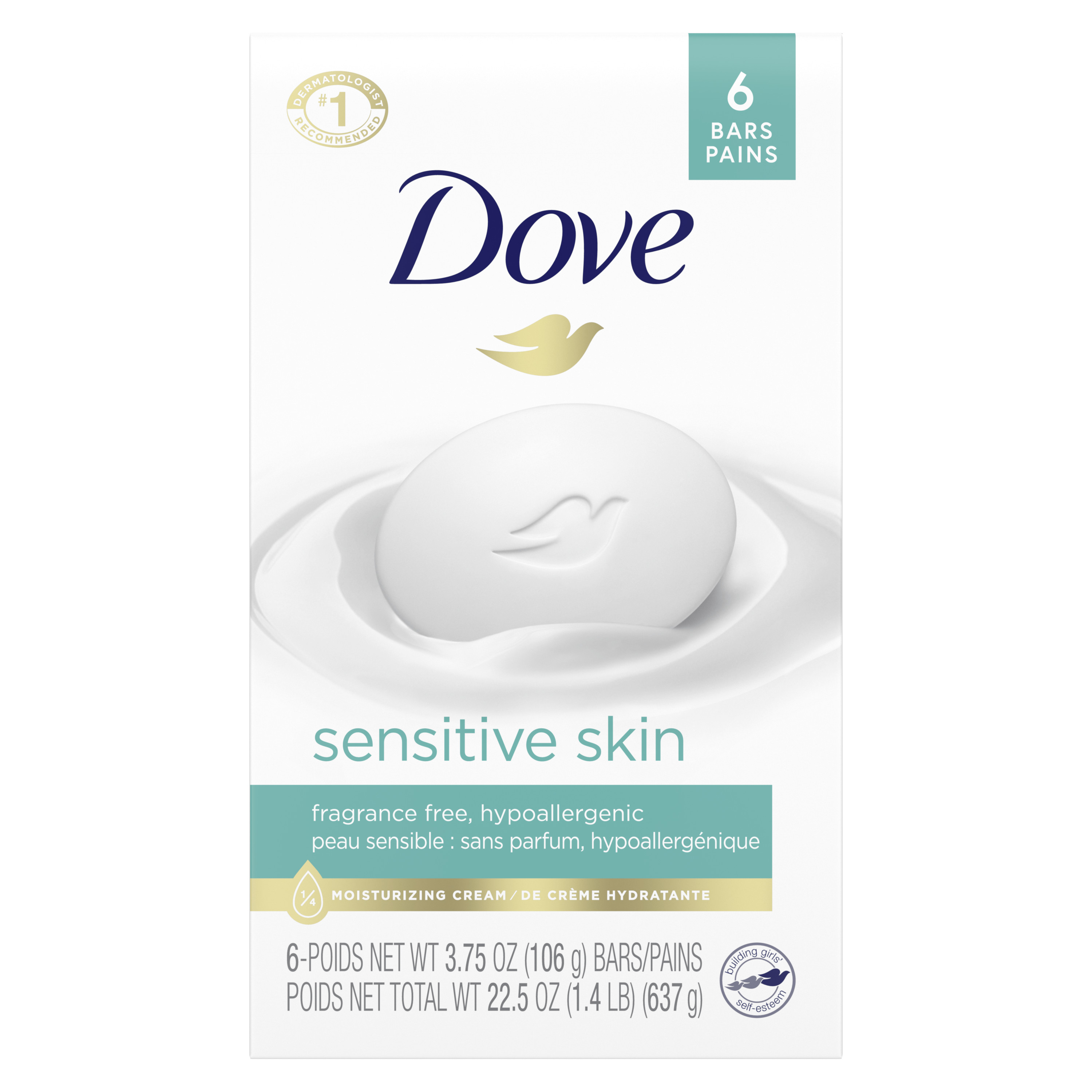 Order Dove Beauty Bar for Softer Skin, Sensitive Skin, 3.75 oz - 6 pk food online from Rite Aid store, MILLER PLACE on bringmethat.com