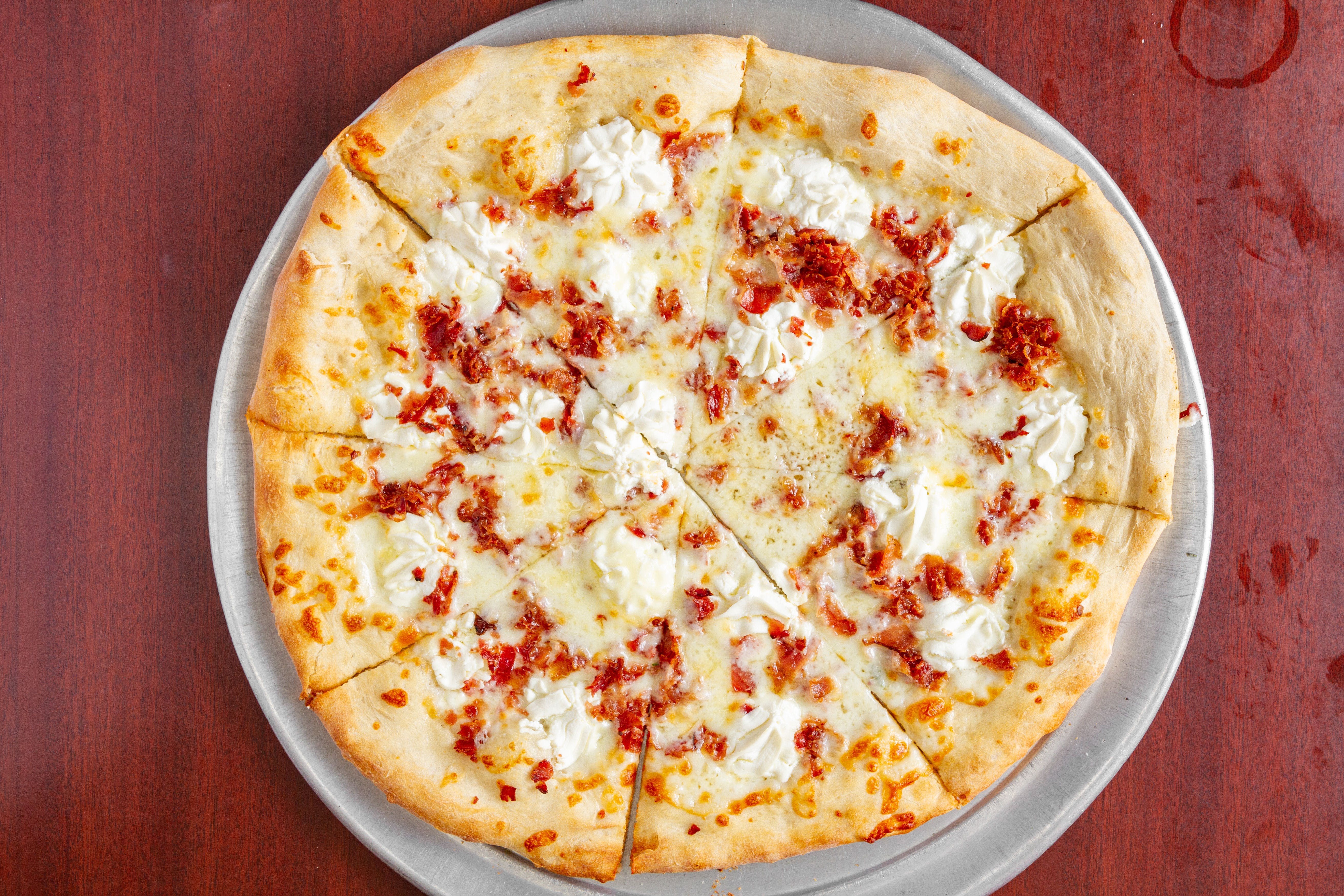 Order Original White Pizza - Medium 14" food online from G's Pizzeria store, Elkton on bringmethat.com