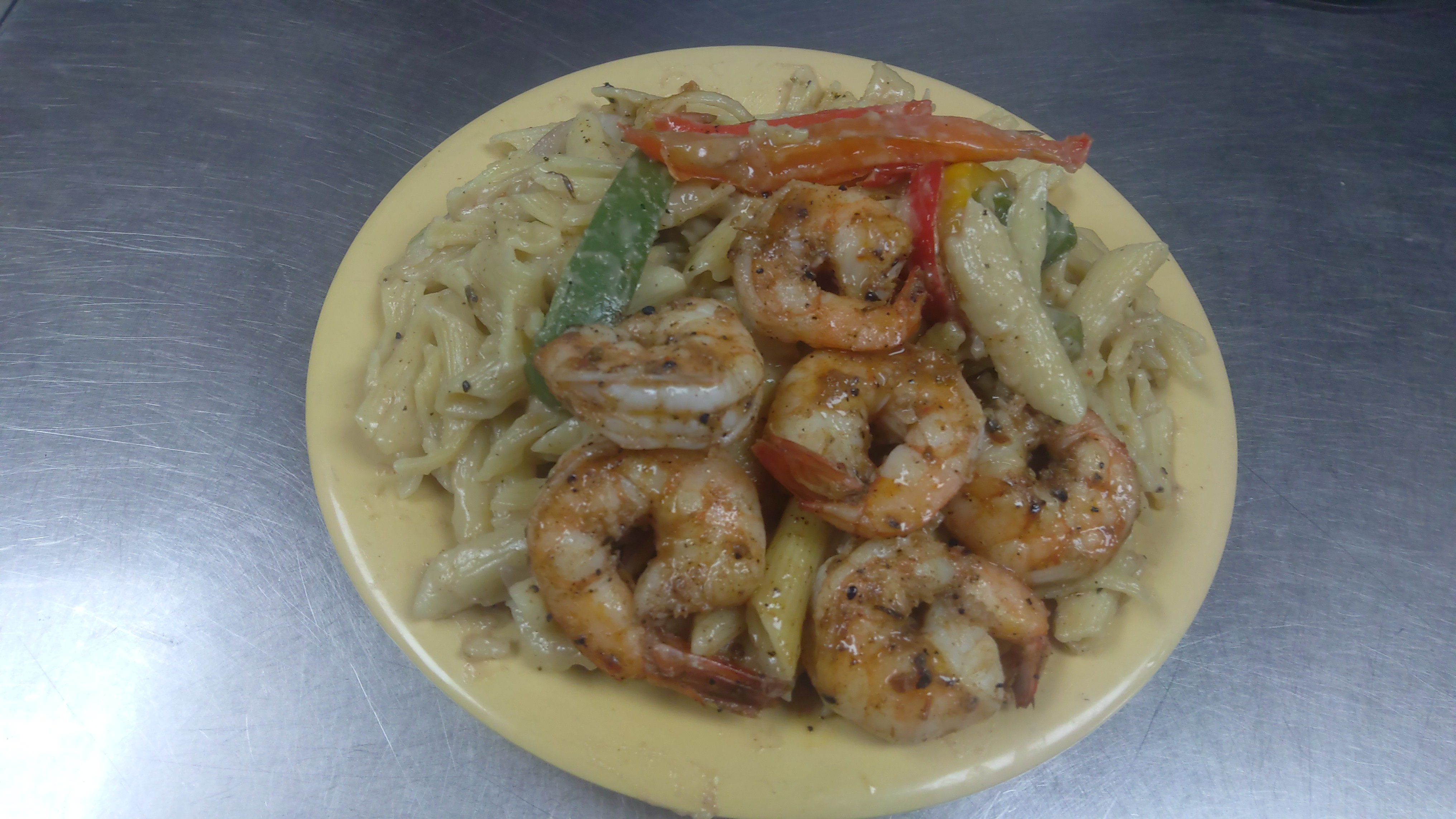 Order 10b. Jerk Shrimp Pasta food online from Africana Cuisine store, Perry Hall on bringmethat.com