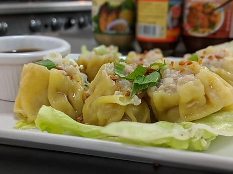 Order A6. Steam Dumpling  food online from Tong Phoon Thai Restaurant store, Fairview Heights on bringmethat.com