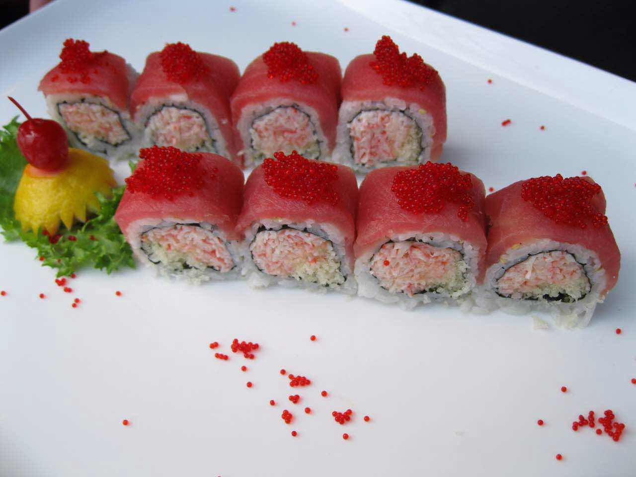 Order Lady in Red Roll food online from Oishii Sushi Japanese store, Astoria on bringmethat.com