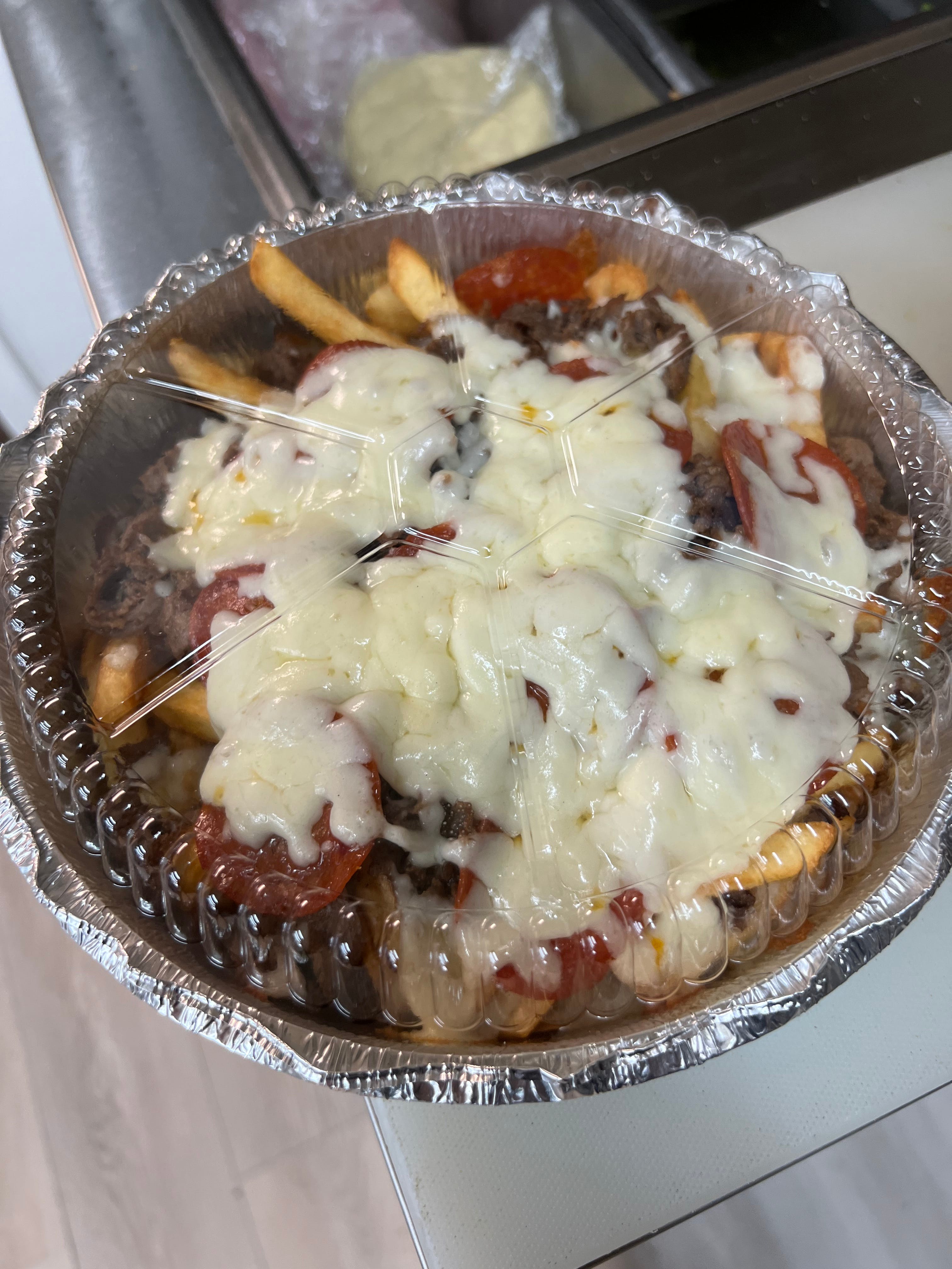 Order Steak & Cheese Fries With Pepperoni - Side food online from Andre's Pizza store, Oxford on bringmethat.com