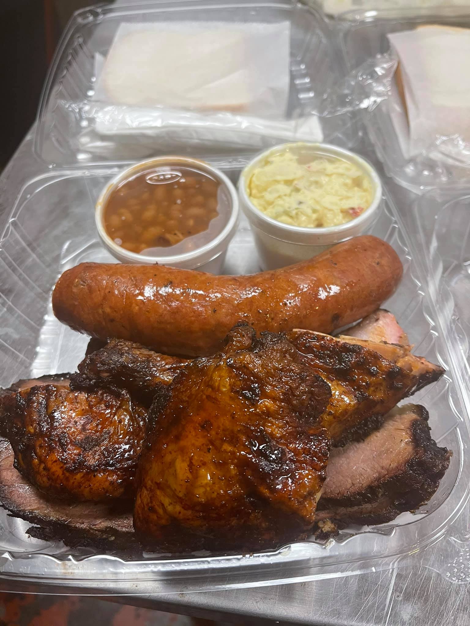 Order The Big Texan 4 Meat Plate food online from Lonestar Sausage & Bbq store, Houston on bringmethat.com