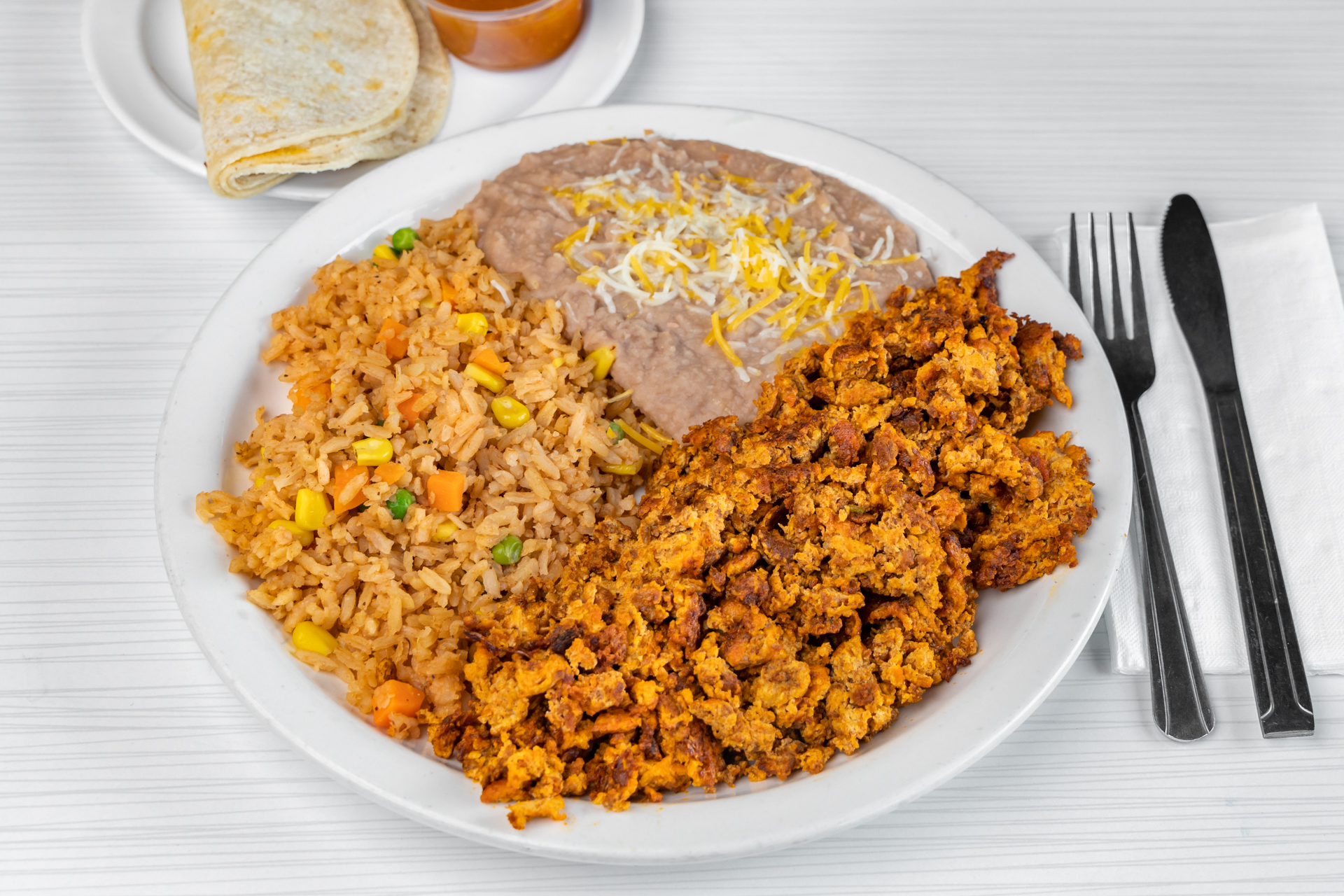 Order 31. Chorizo and Eggs Breakfast food online from Goody Cafe store, Palm Desert on bringmethat.com
