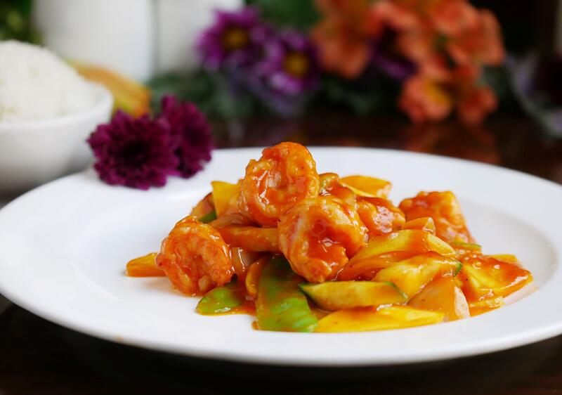 Order Spicy Mango Shrimp food online from Four Leaves Asian Restaurant store, Huntsville on bringmethat.com