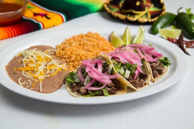 Order Three Taco Plate food online from Tacos N More store, Maricopa on bringmethat.com