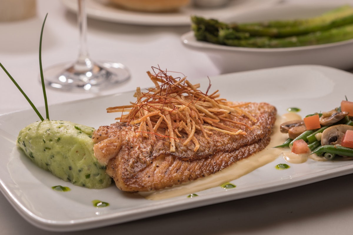 Order Crispy Skin Wild Red Snapper | GFM food online from Perry Steakhouse & Grille store, Oak Brook on bringmethat.com