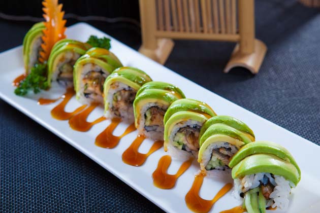 Order B-3. Caterpillar Roll food online from Crazy Rock'n Sushi store, Irvine on bringmethat.com