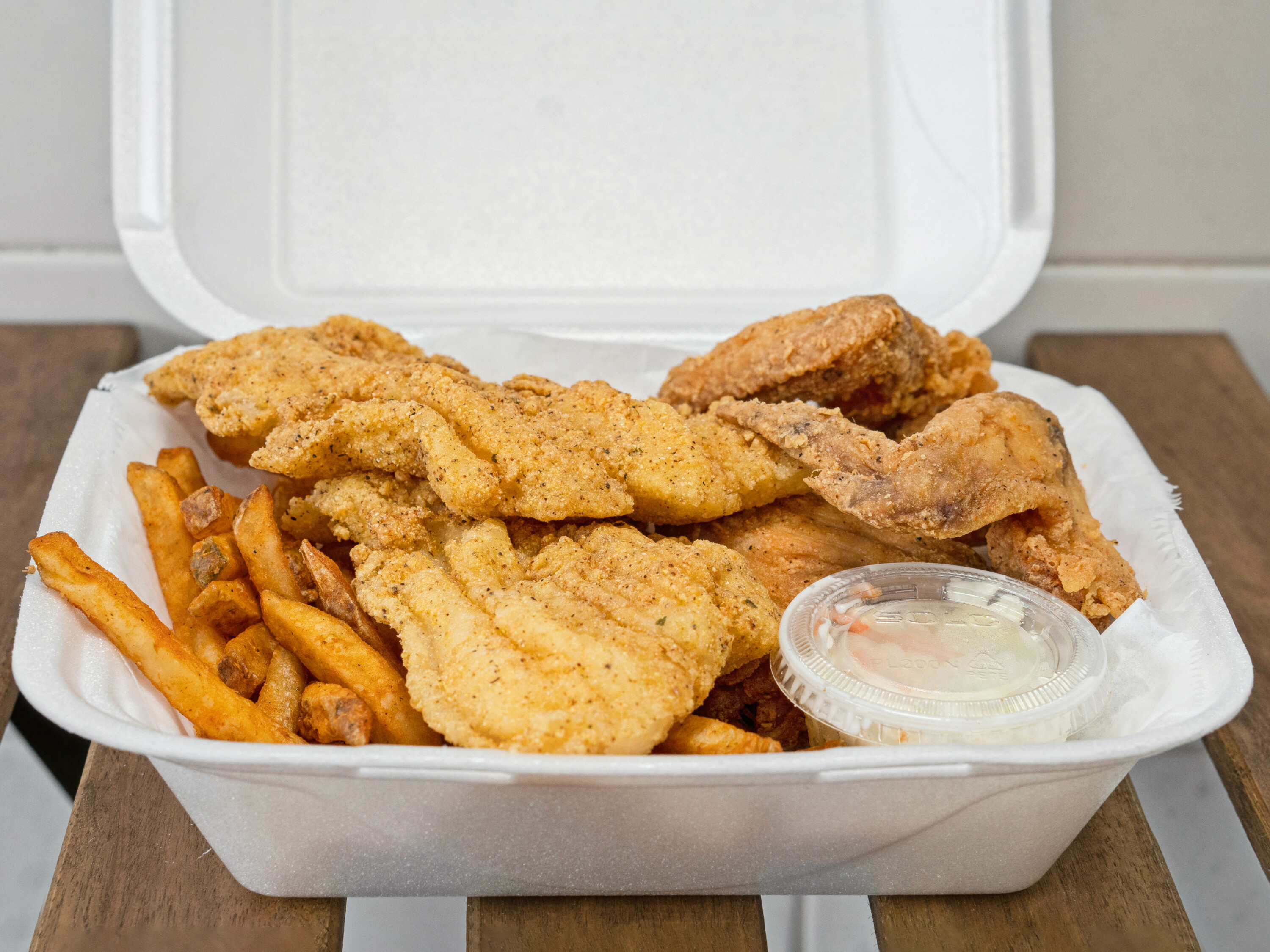 Order #3) 2 Pc. Catfish Fillet Combo food online from Luna's Chicken N Seafood store, Kansas City on bringmethat.com
