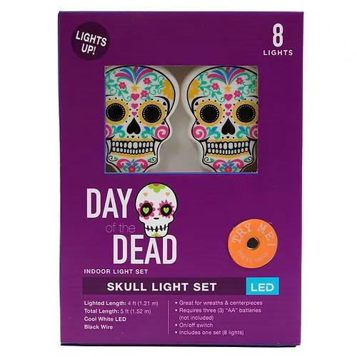 Order Day of the Dead DAY OF THE DEAD SKULL LED LIGHT SET, HALLOWEEN DECOR - 1.0 ea food online from Walgreens store, Artesia on bringmethat.com