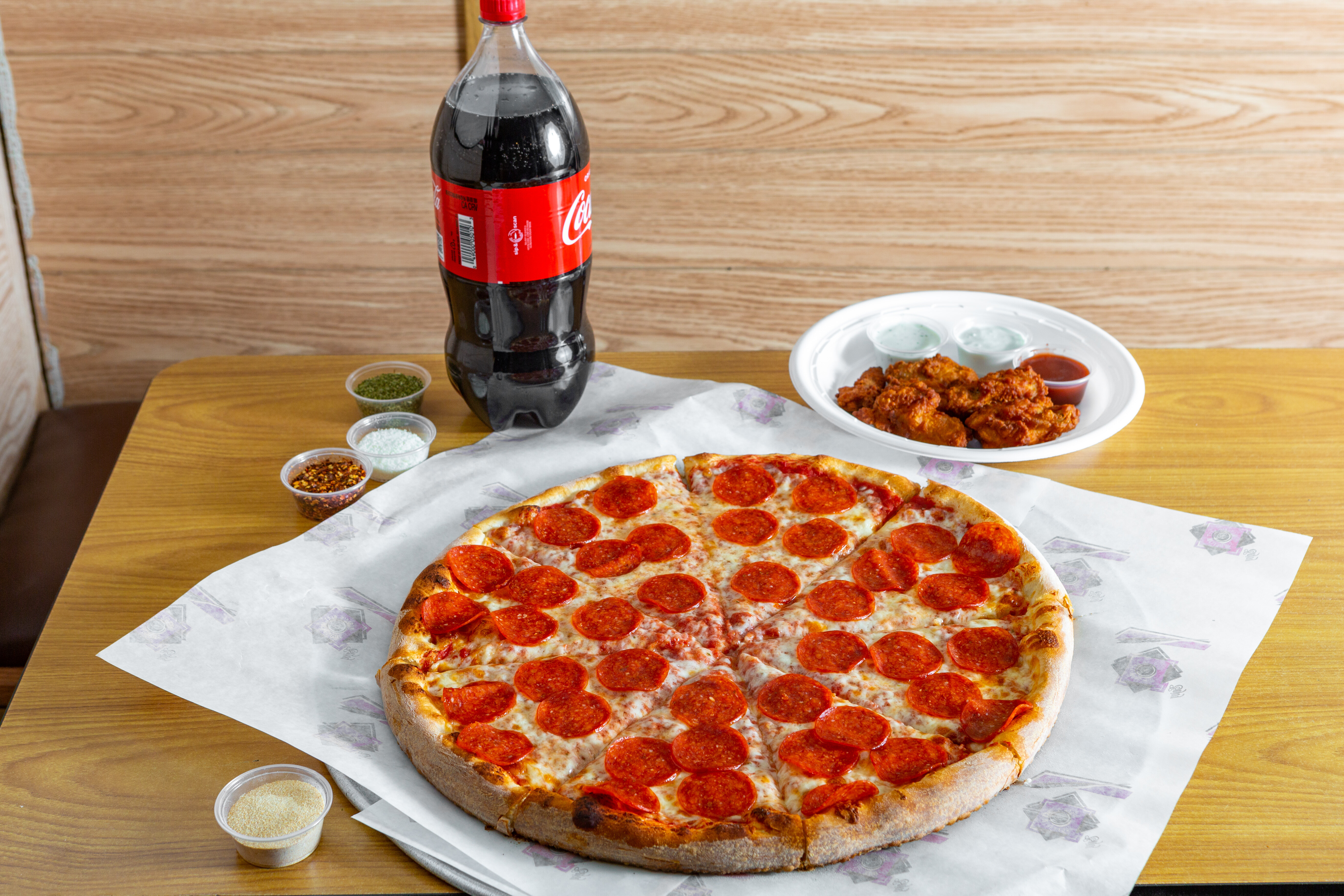 Order 1 Large 1-Topping Pizza, Small Wings and 2-Liter Soda Special food online from Inbound Pizza store, Allston on bringmethat.com