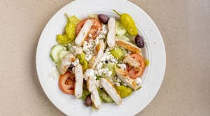 Order Greek Salad With Chicken food online from Kim's Family Restaurant store, North Ridgeville on bringmethat.com